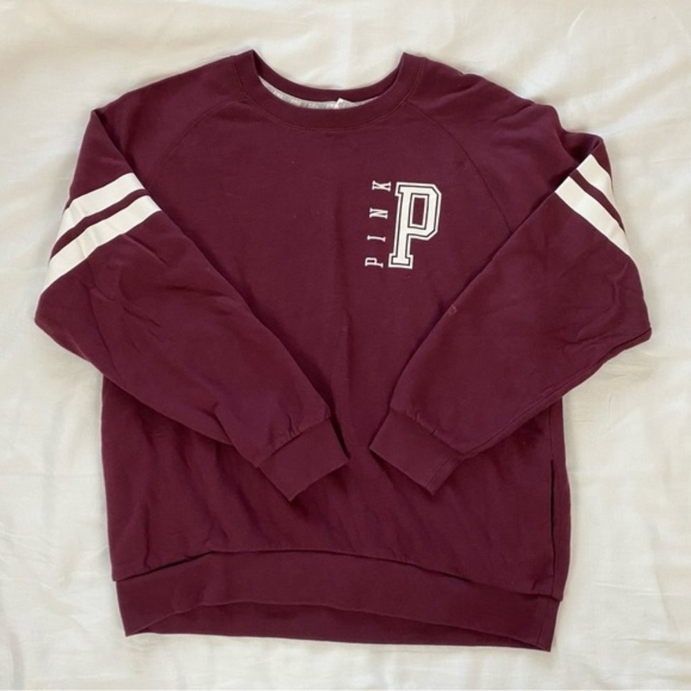𝅺PINK Victoria Secret maroon collegiate sweatshirt with pockets size L